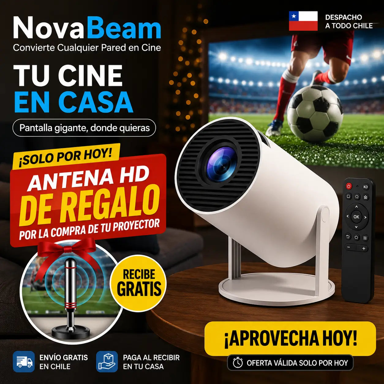 NovaBeam - Convierte Cualquier Pared en Cine. Proyector Led HY300 Android TV + Antena HD de regalo