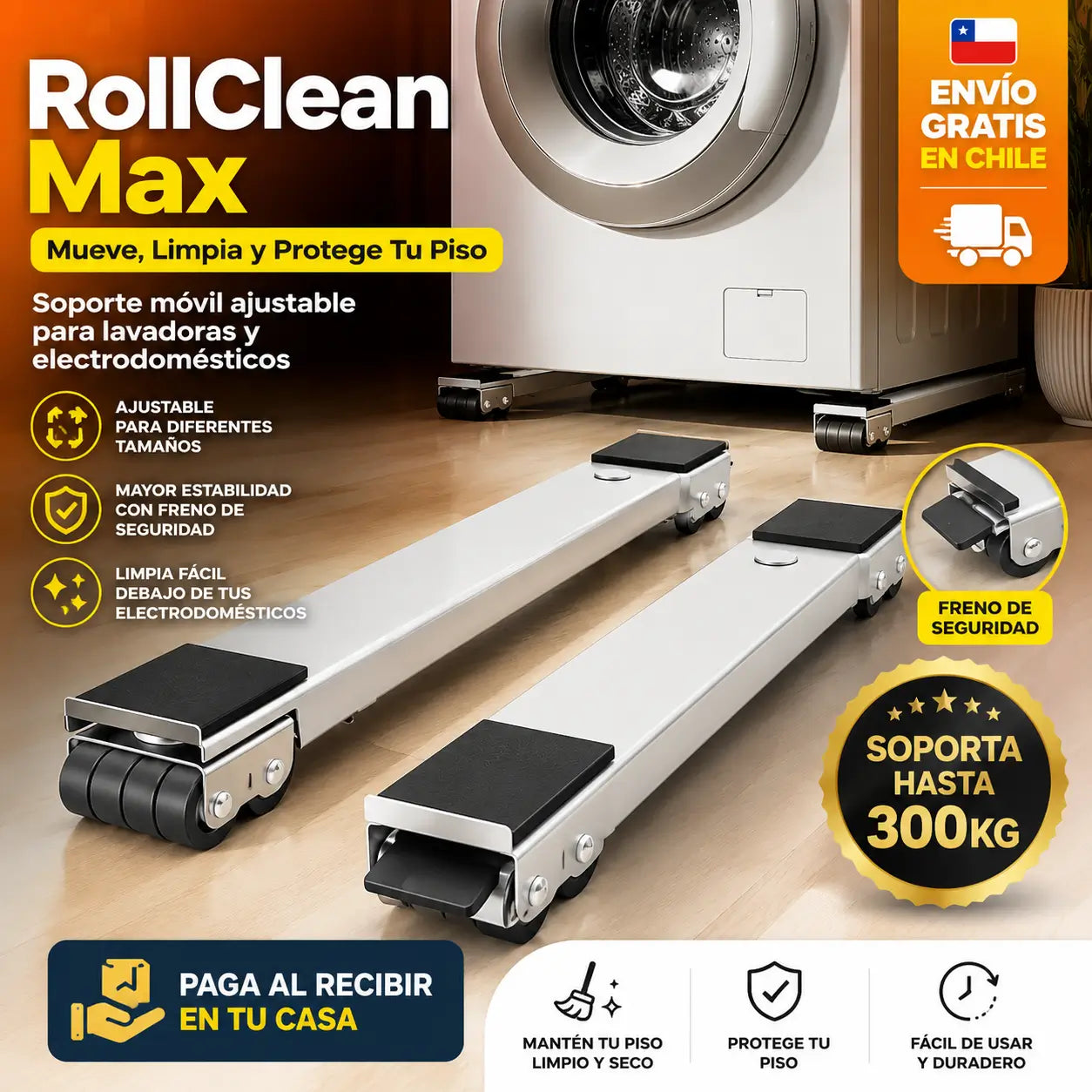 RollClean Max - Mueve tus electrodomésticos con facilidad, Limpia y Protege Tu Piso