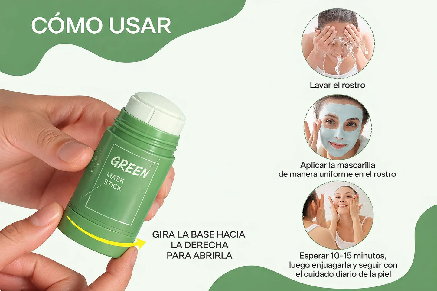 GreenGlow Mask - Piel Fresca y Uniforme (Té Verde en Barra) LLEVA 2x1