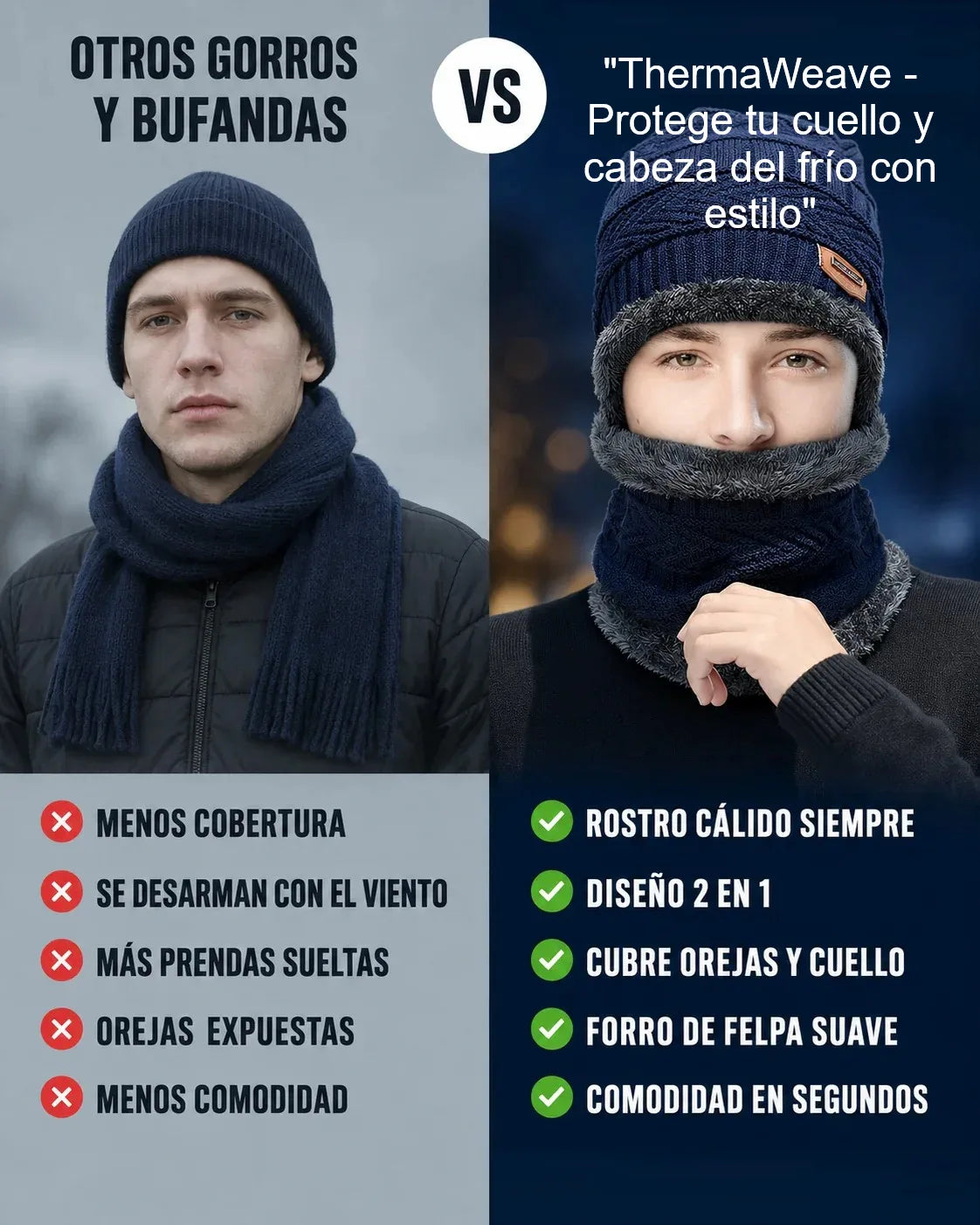 "ThermaWeave - Protege tu cuello y cabeza del frío con estilo" (Lleve 2 Gorros y 2 Bufandas por sólo):